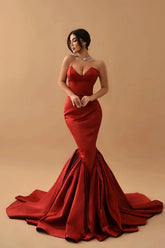 Modern Rust Mermaid Evening Dress Sweetheart Long Ruffle Bottom